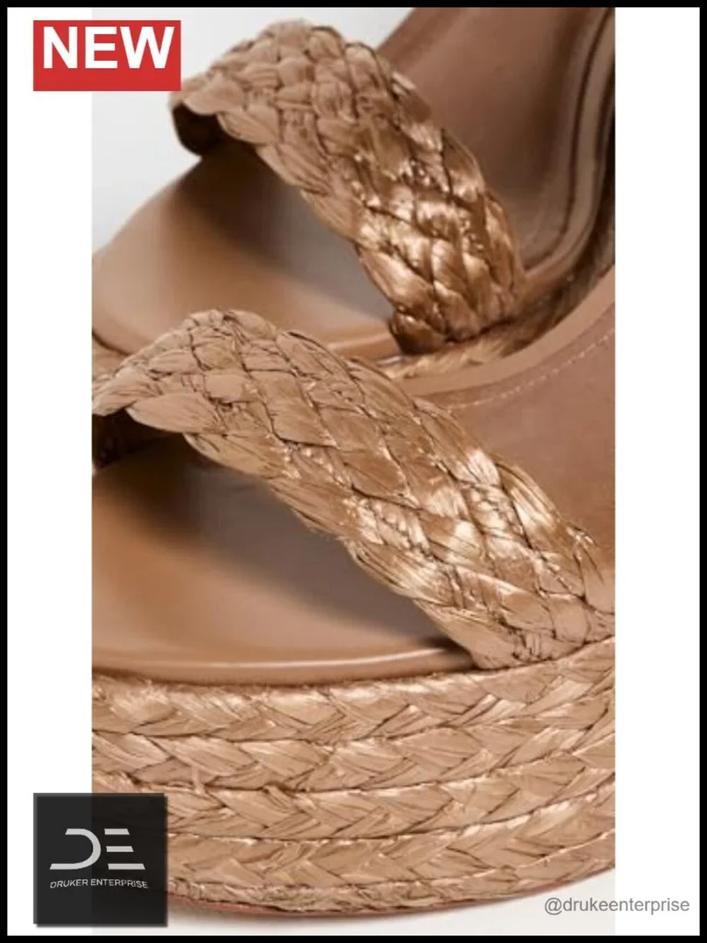 Buckle Strap Raffia Platform Heeled Sandals, Cushioned Footbed, 4.5